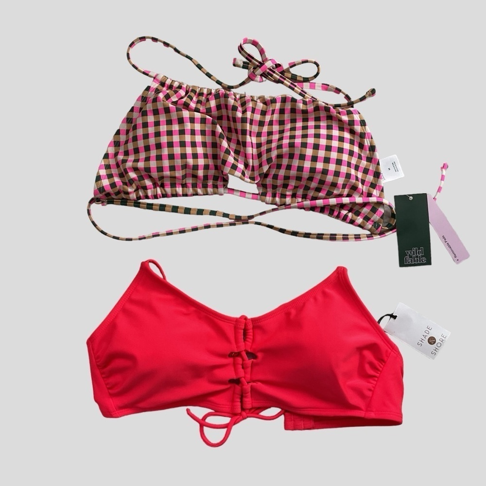 Wild Fable Shade Shore Pink Red Green Bikini Swimwear Bathing Suit Tops Pad SZ M